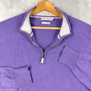 Peter Millar Purple Quarter Zip Sweater Cotton Cashmere Blend Men Size L Golf